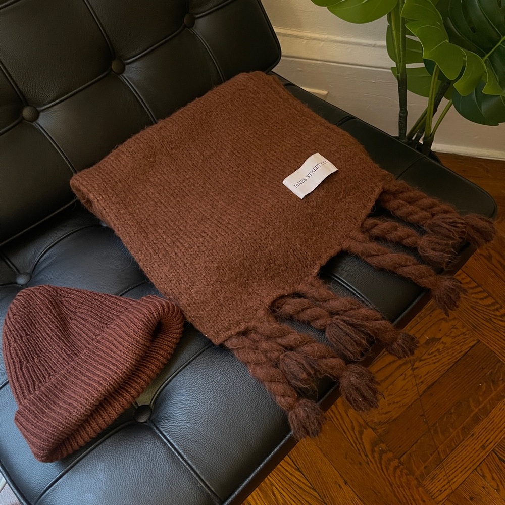 James Street Co Mora Scarf and Highland Wool Beanie Set in Cherrywood